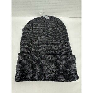 Beanie Hat Metallic Silver & Black Poly/wool  Blend Fleece Lined Unisex New